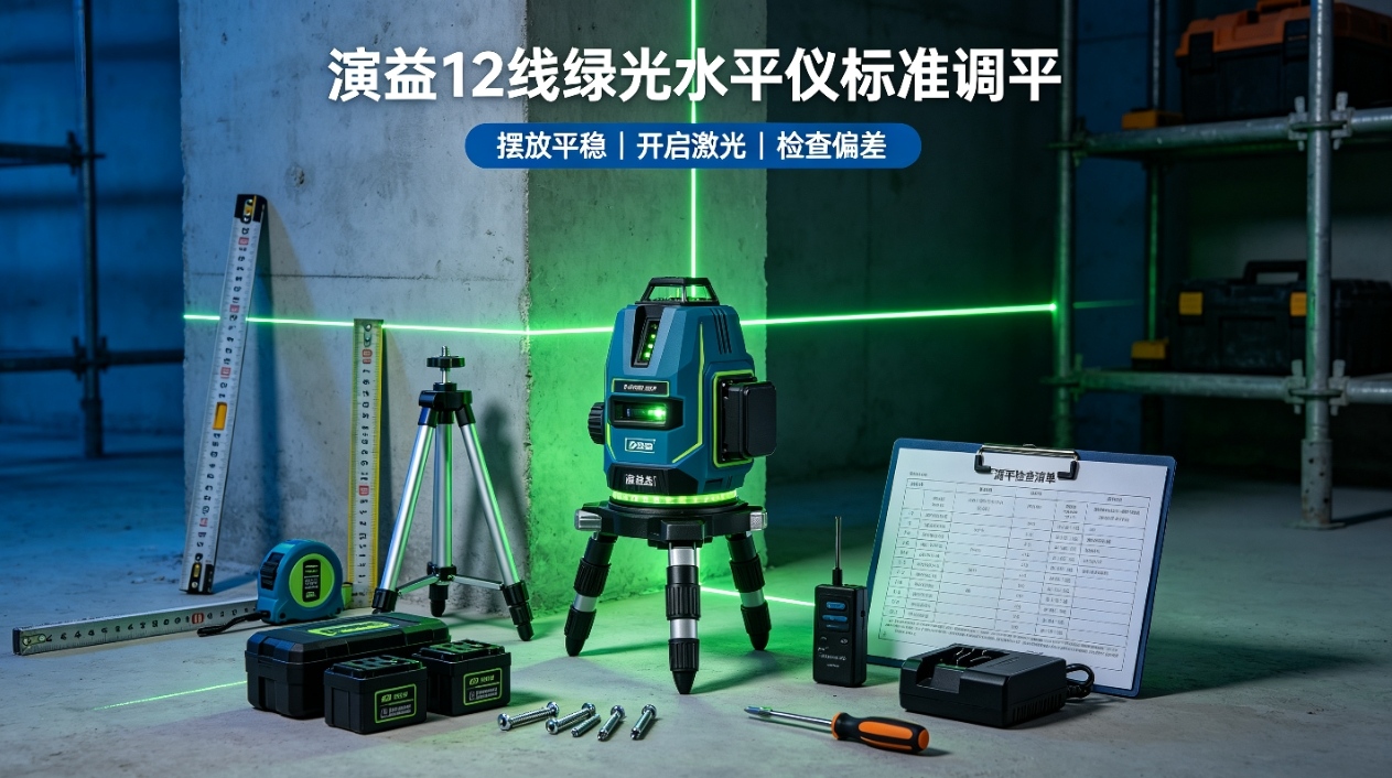 使用方法_演益 12 线绿光水平仪标准调平 施工使用教程